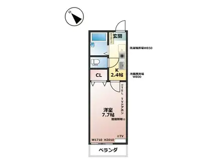 シリウスα(1K/1階)の間取り写真