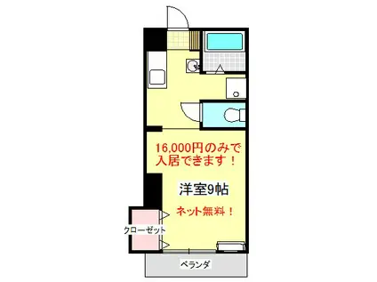 ディアコート河(ワンルーム/2階)の間取り写真