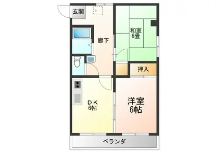 ローズパーク二日町(2DK/3階)の間取り写真