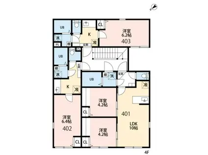 ルテナントお花茶屋(1K/4階)の間取り写真