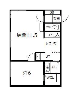 プロスパラスA棟(1LDK/1階)の間取り写真