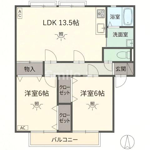 サンガーデン和氣A棟(2LDK/2階)の間取り写真