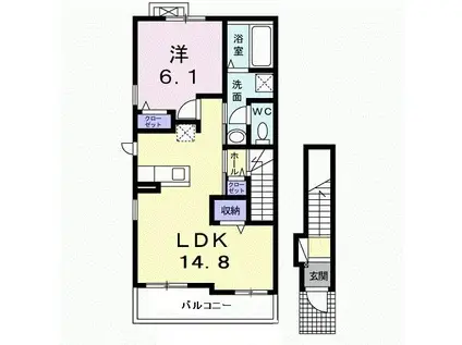 ビクトリア リアン A棟(1LDK/2階)の間取り写真