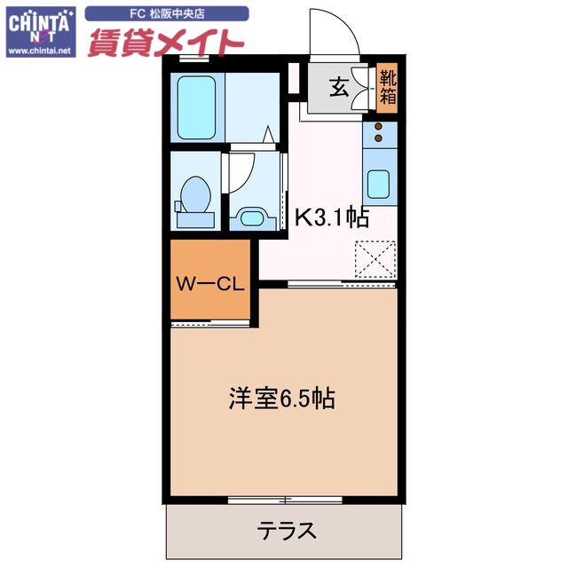 ボヌール泰山 F棟(1K/1階)の間取り写真
