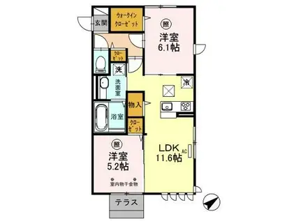 プルメリア(2LDK/1階)の間取り写真