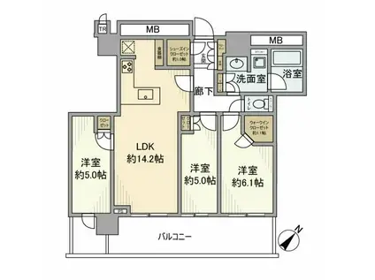 MID TOWER GRAND(3LDK/24階)の間取り写真