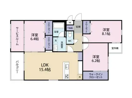 アズワン青葉(3SLDK/1階)の間取り写真