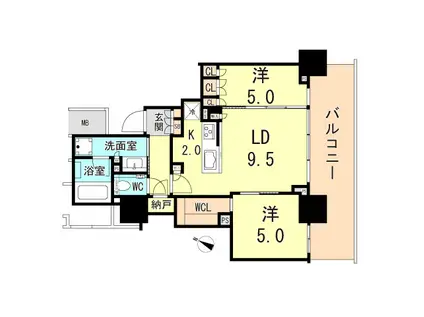 ベイシティタワーズ神戸イースト(2LDK/15階)の間取り写真