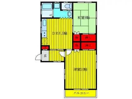 コーポワタナベII(2DK/2階)の間取り写真