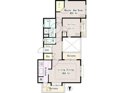 東村山北パーク・ホームズ(2LDK/3階)の間取り写真