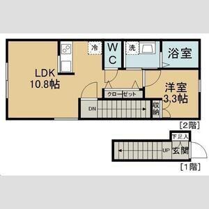 シャルム旭ケ丘ウエスト(1LDK/2階)の間取り写真