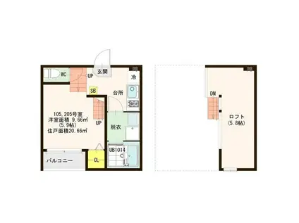 ハーモニーテラス東照宮II(1K/2階)の間取り写真