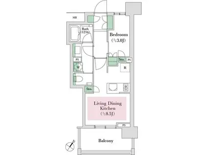 グローリオ田町(1LDK/6階)の間取り写真