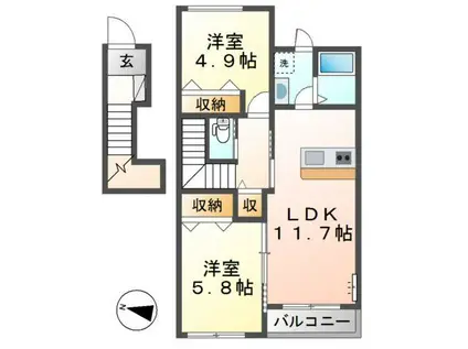 フォレストライブラリー(2LDK/2階)の間取り写真