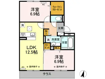 セゾン II(2LDK/1階)の間取り写真
