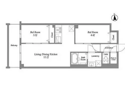 ザ・グラヴィティ新宿(2LDK/3階)の間取り写真