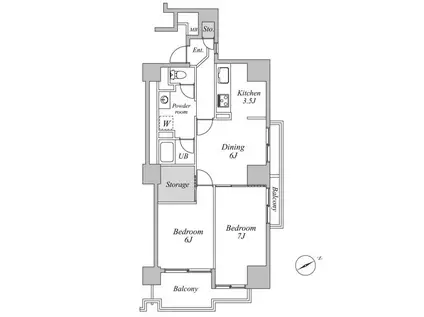 六本木ビュータワー(2DK/17階)の間取り写真