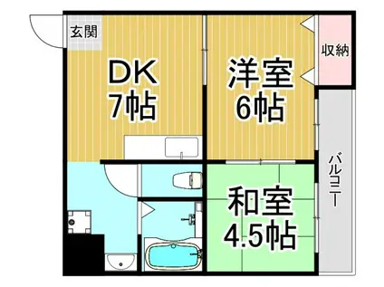 ペディハイツ塚口(2DK/4階)の間取り写真