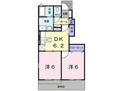 コートジュネス III(2DK/1階)の間取り写真