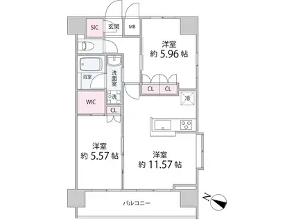 レリーサ大宮(2LDK/8階)の間取り写真
