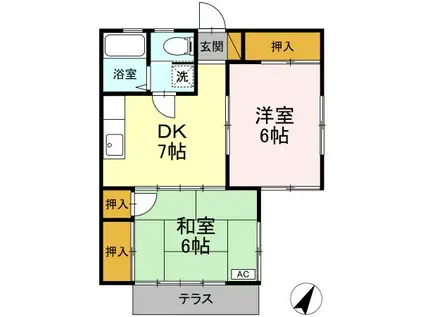 オークス小林(2DK/1階)の間取り写真