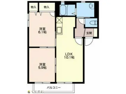 レジデンシャルB(2LDK/2階)の間取り写真