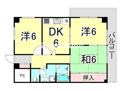 フェイバリー甲東園I(2LDK/3階)の間取り写真