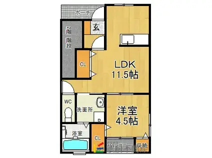 エリコーポIIA棟(1LDK/1階)の間取り写真