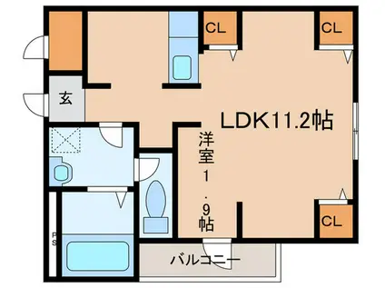GLANZ COURT JOHN 立花町(1LDK/1階)の間取り写真