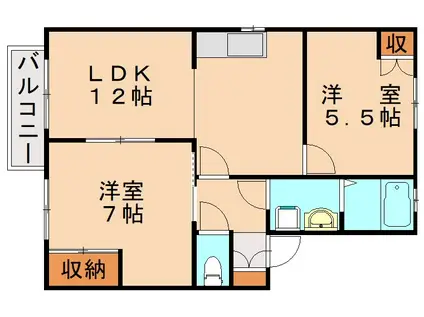 フリーダム美恵(2LDK/2階)の間取り写真