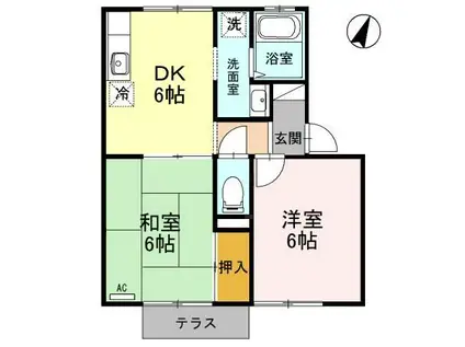スプリングコート(2DK/1階)の間取り写真