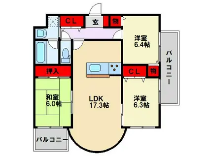 カーサベルテまつくま(3LDK/5階)の間取り写真