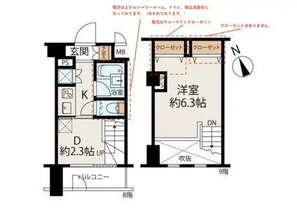 菱和パレス虎ノ門(1DK/8階)の間取り写真