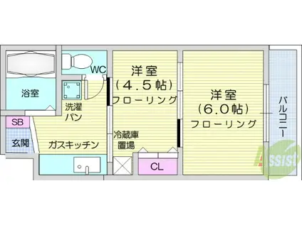 イーグルハイツ高松(2K/4階)の間取り写真