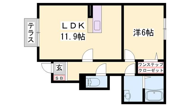 ディアコート北野(1LDK/1階)の間取り写真