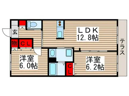 グランドステージ柏(2LDK/1階)の間取り写真