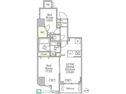 クラリティア浅草橋(2LDK/12階)の間取り写真