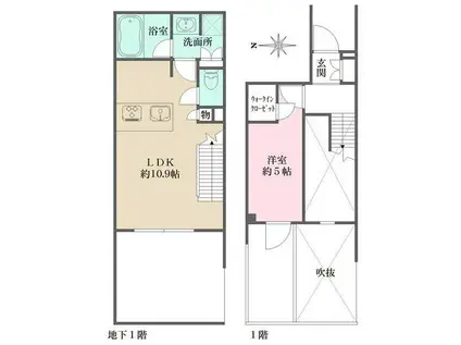ラペルラ自由が丘2(1LDK/1階)の間取り写真