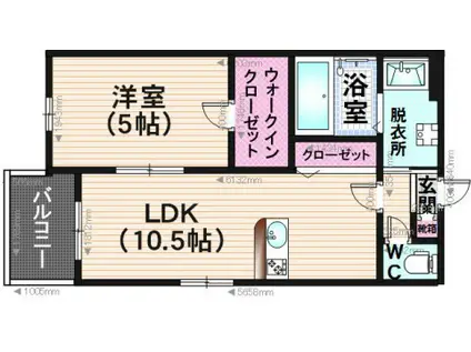 ラ・ヴィータ美松(1LDK/1階)の間取り写真