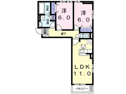 森本町プラシード(2LDK/1階)の間取り写真