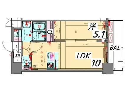 プレサンス兵庫ヴィアーレ(1LDK/10階)の間取り写真