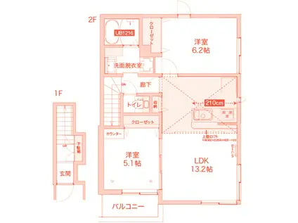 KUPULAU ノース(2LDK/2階)の間取り写真