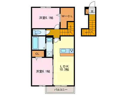 雅野VIII(2LDK/2階)の間取り写真