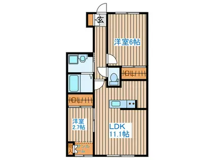 GRAND SOLEIE将監(2LDK/1階)の間取り写真