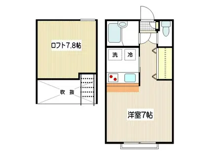 小田急線 狛江駅 徒歩10分 2階建 築35年(1K/2階)の間取り写真