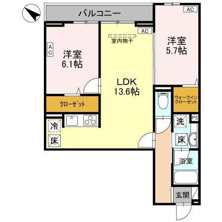 奈月ヒルズ(2LDK/2階)の間取り写真