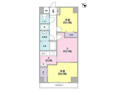 レジデンス浜田山(2DK/4階)の間取り写真