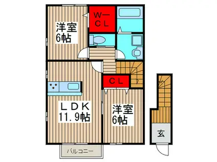 ラ・カーサ・サリーレ(2LDK/2階)の間取り写真