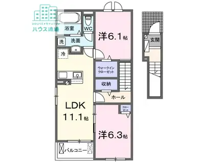 アクア プラ長田III(2LDK/2階)の間取り写真