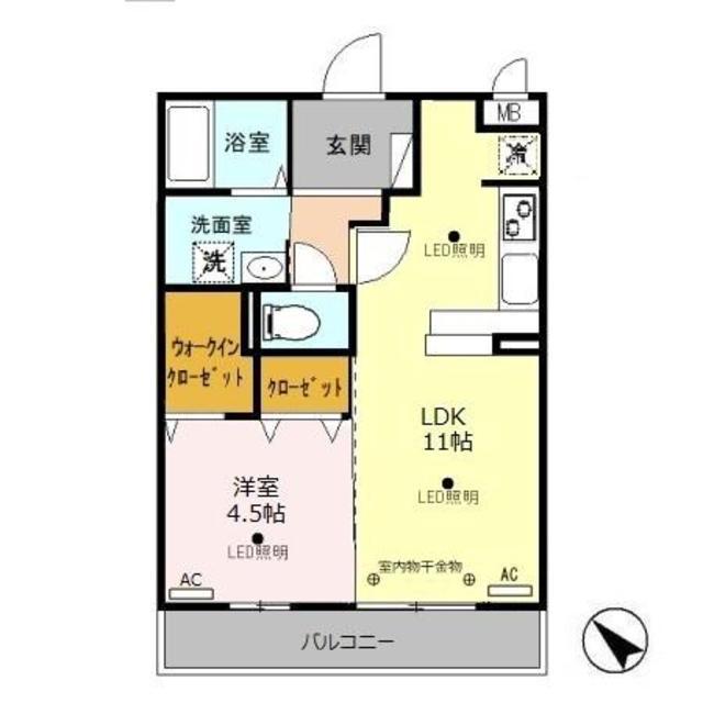 リビングタウン鍵山C(1LDK/3階)の間取り写真
